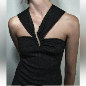 ZARA SPARKLY HOODED KNIT MIDI DRESS